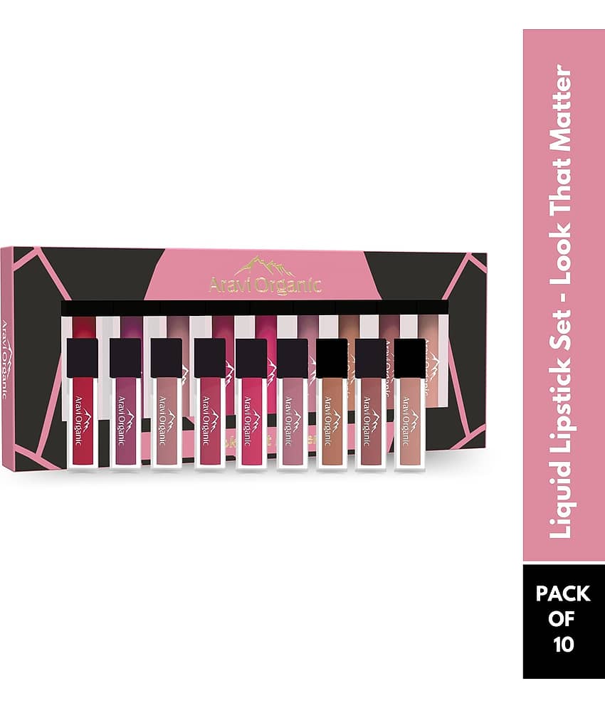 Aravi Organic Soft Matte Long Stay Liquid Lipstick With Vitamin E - 15 ml (Mixed Shade-Pack Of 10)