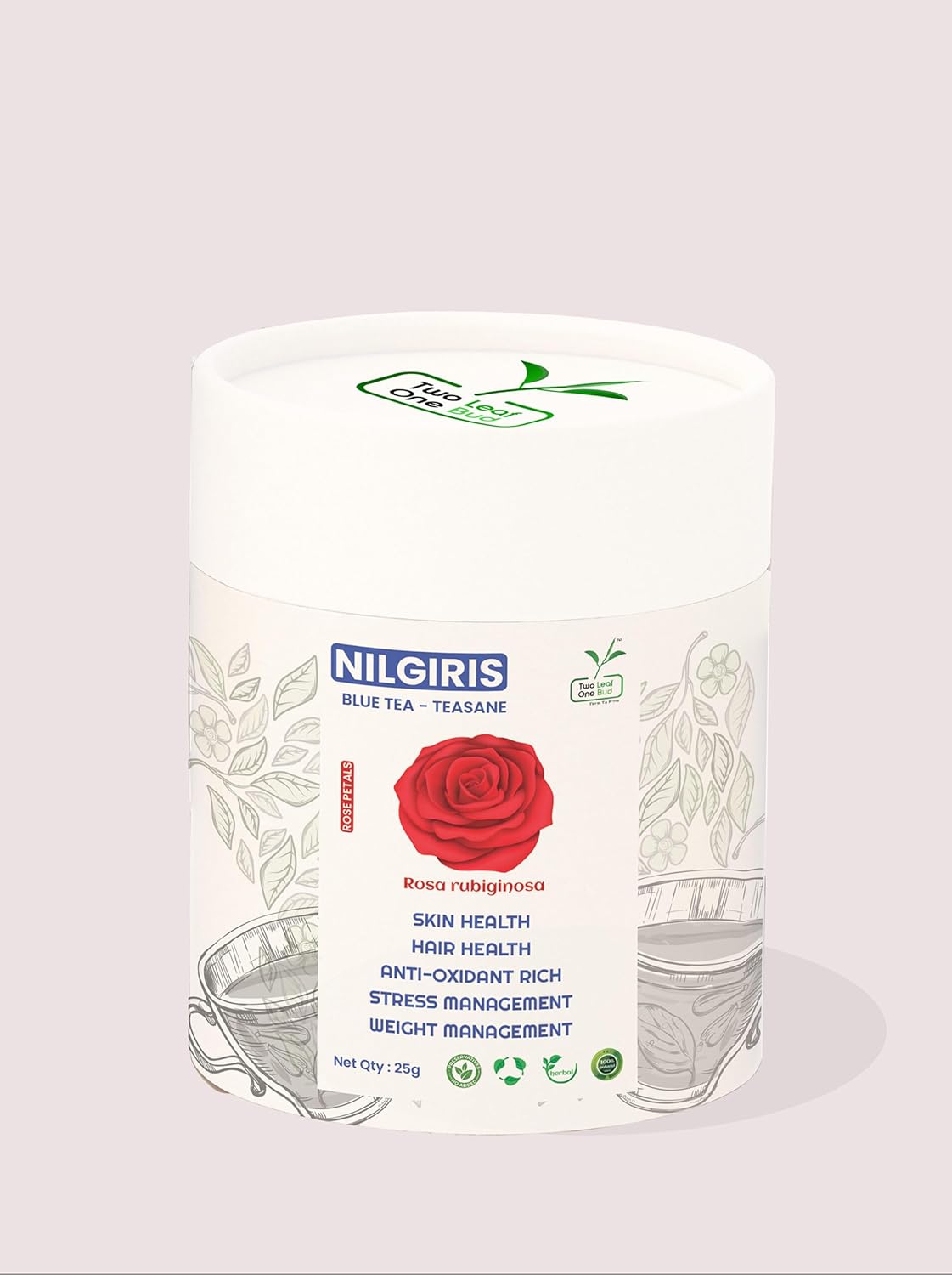 Two Leaf One Bud Nilgris Blue Tea - Teasane - Rose Petals 25 Gms