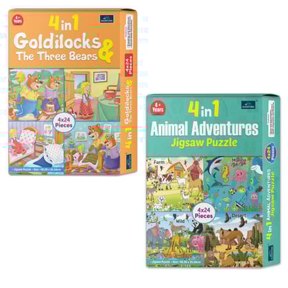 4 in 1 Animal Adventure & Goldilocks – A Magical Puzzle Set to Bring the Classic Fairy Tale to Life While Discovering the Wonders of the Animal Kingdom! | Set of 2