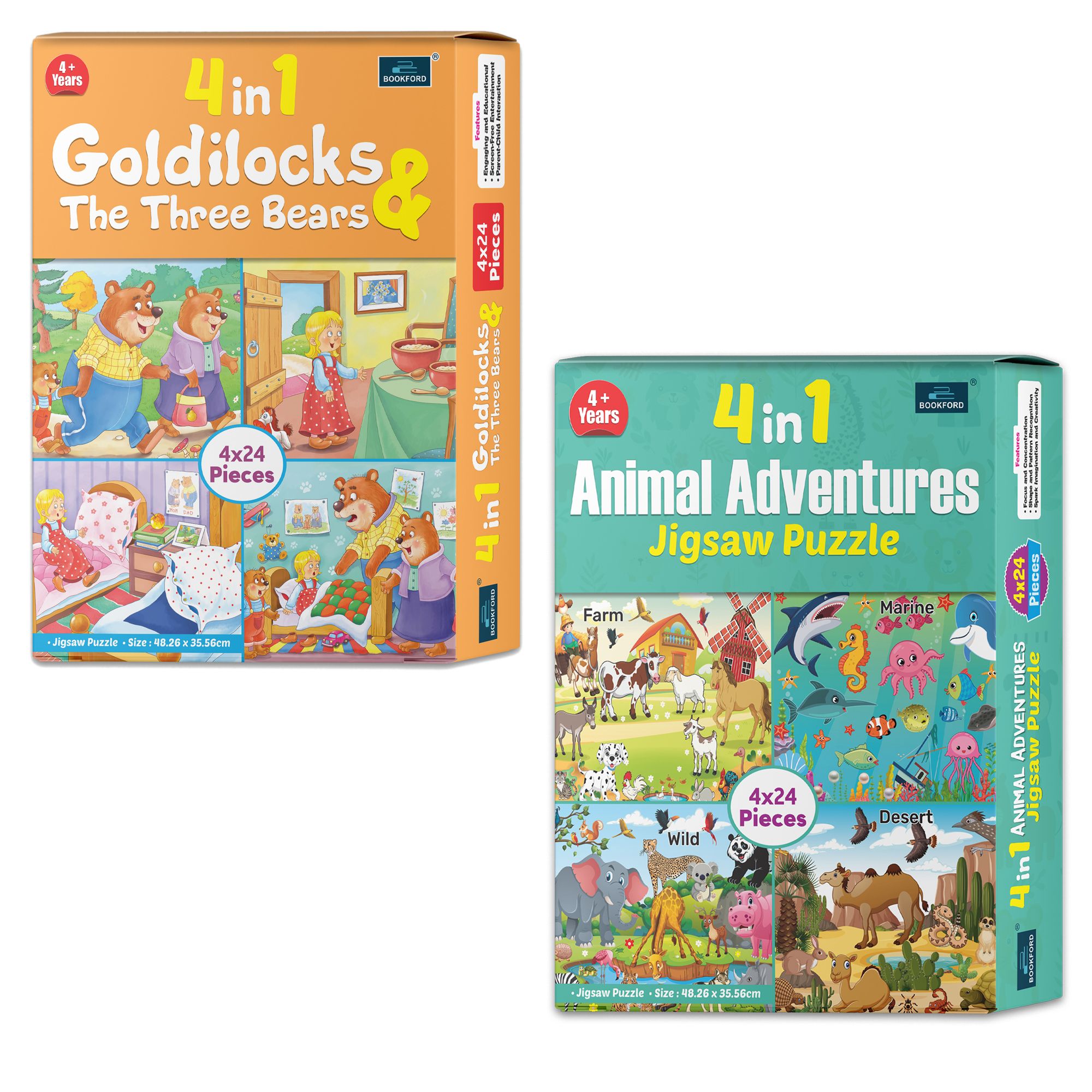 4 in 1 Animal Adventure & Goldilocks – A Magical Puzzle Set to Bring the Classic Fairy Tale to Life While Discovering the Wonders of the Animal Kingdom! | Set of 2