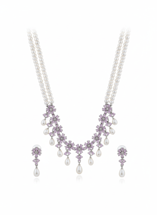  Two Layer Pearl Set With Pink Colour Flowers