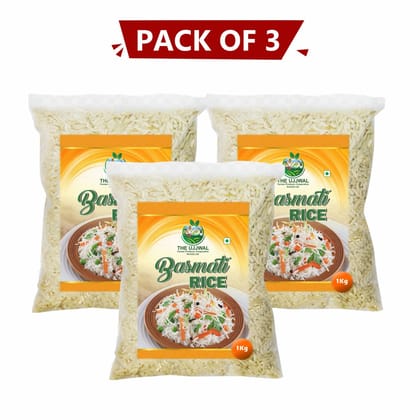 Basmati Rice 1 kg Pack of 3 – Farm-Fresh, Long-Grain Rice for Perfect Everyday Meals. 