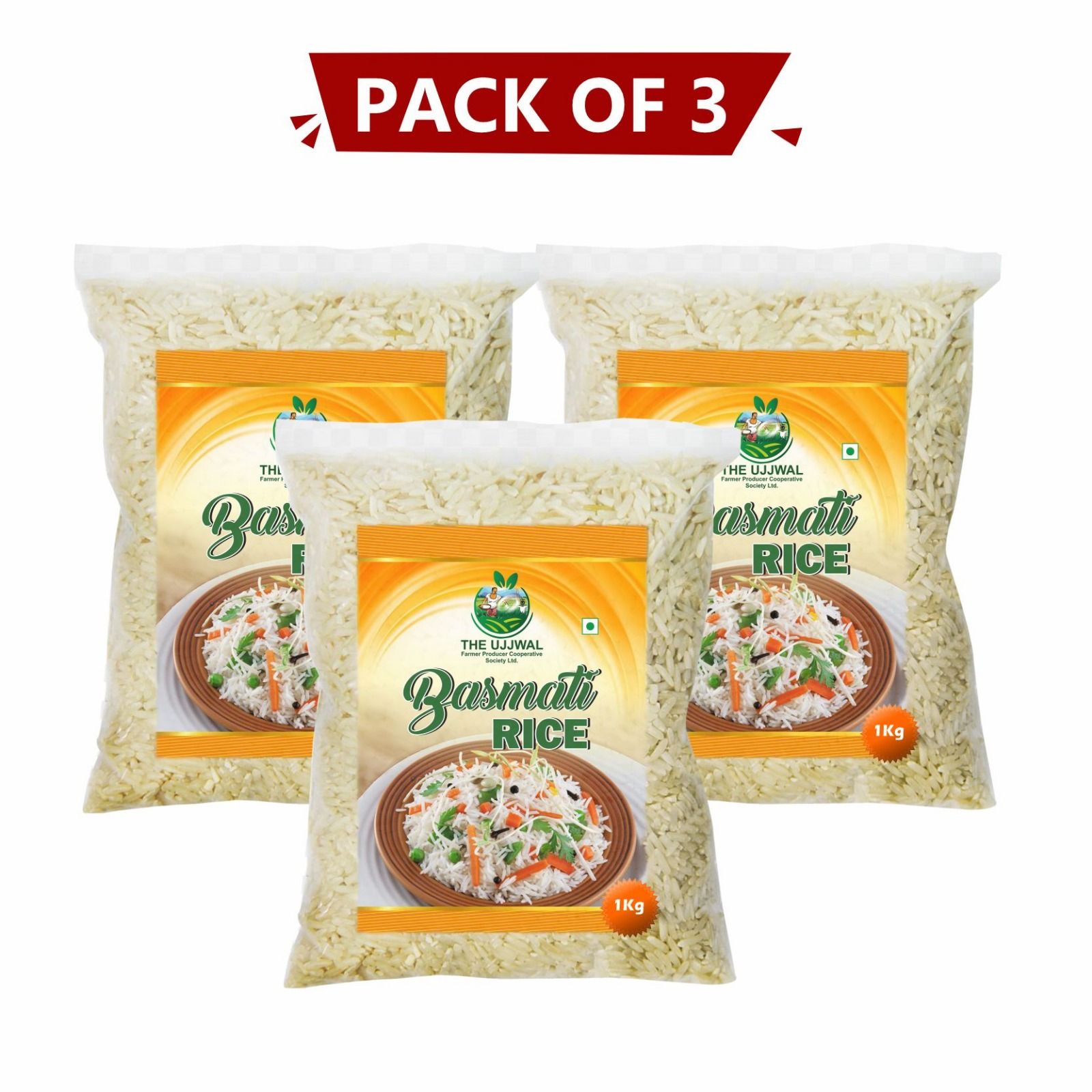 Basmati Rice 1 kg Pack of 3 – Farm-Fresh, Long-Grain Rice for Perfect Everyday Meals. 