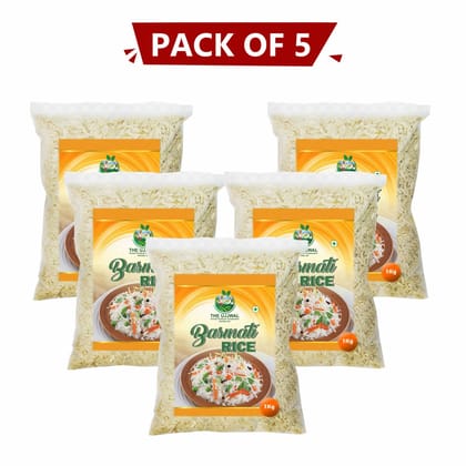 Basmati Rice 1 kg Pack of 5 – Farm-Fresh, Long-Grain Rice for Perfect Everyday Meals. 