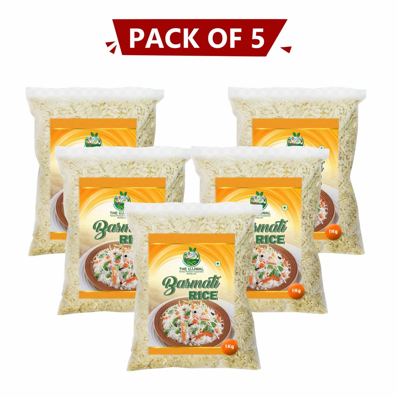 Basmati Rice 1 kg Pack of 5 – Farm-Fresh, Long-Grain Rice for Perfect Everyday Meals. 