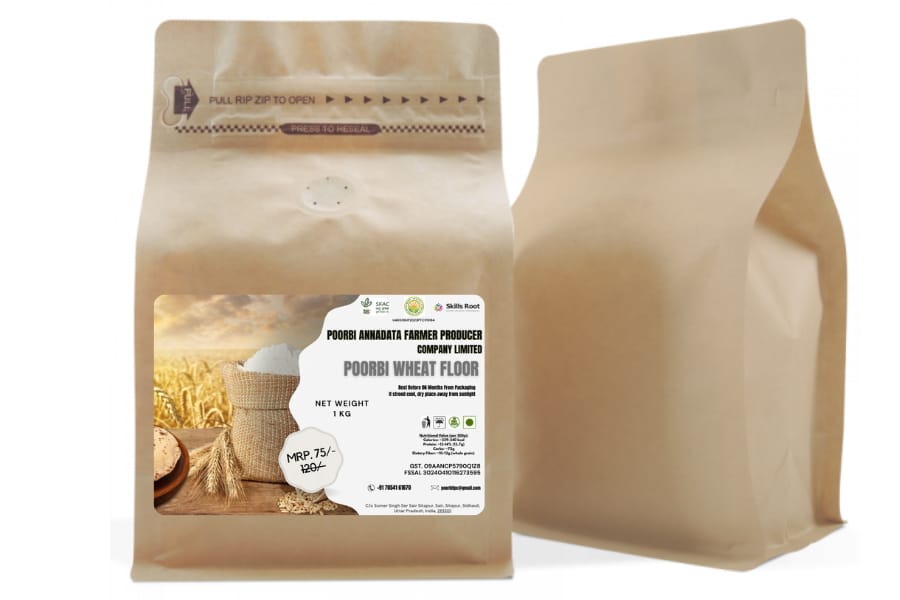 Poorbi Wheat Flour - 1KG Premium Quality Whole Wheat Atta for Soft Rotis