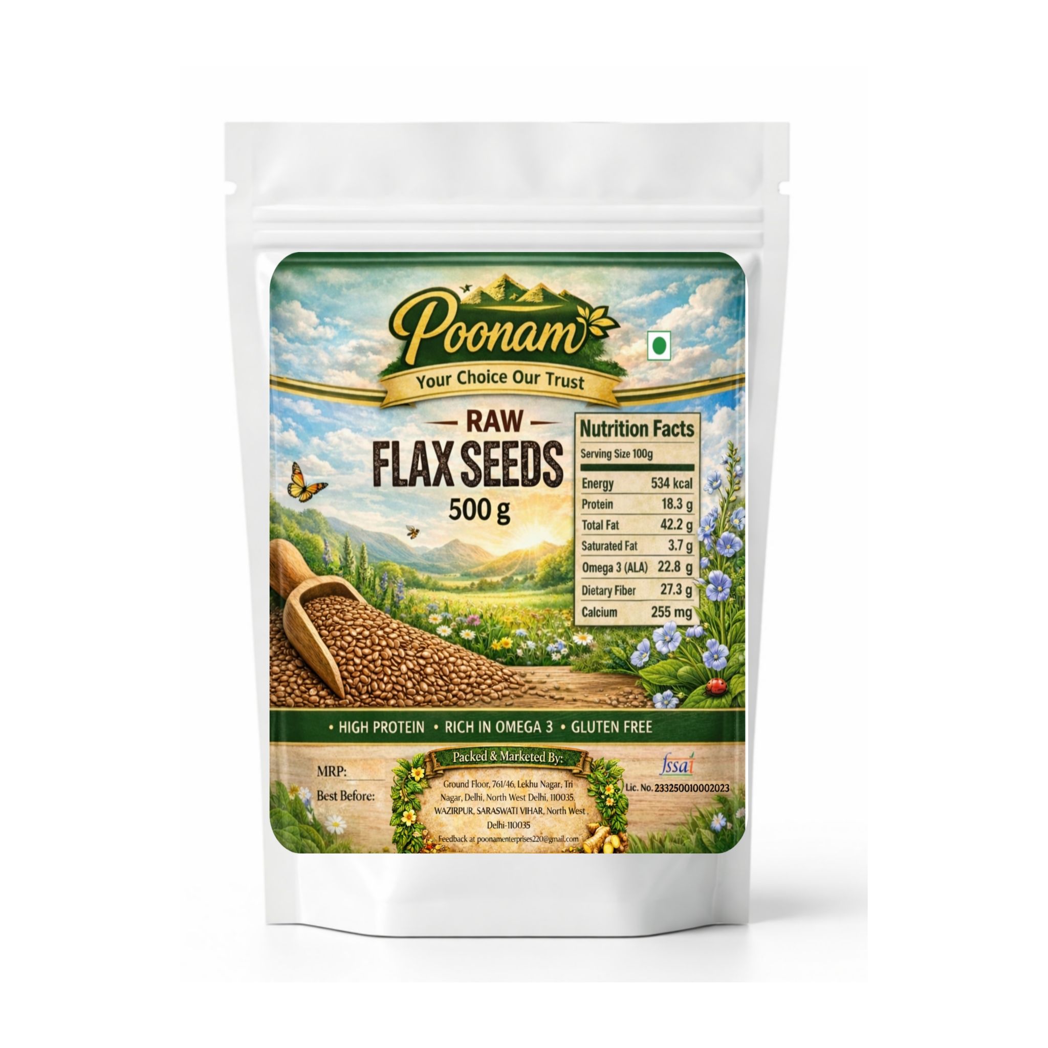 Flax Seeds (Alsi) High Protein, Rich in Omega 3, Gluten Free, Superfood 500g Pack