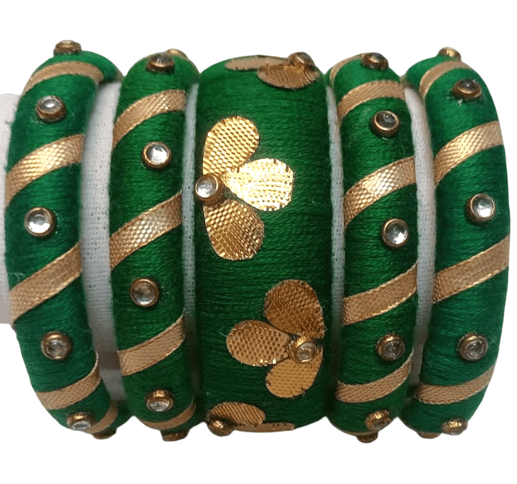 Green With Golden Zari Bangles - Bangles & Bracelets | Buy online on ZillyBuy