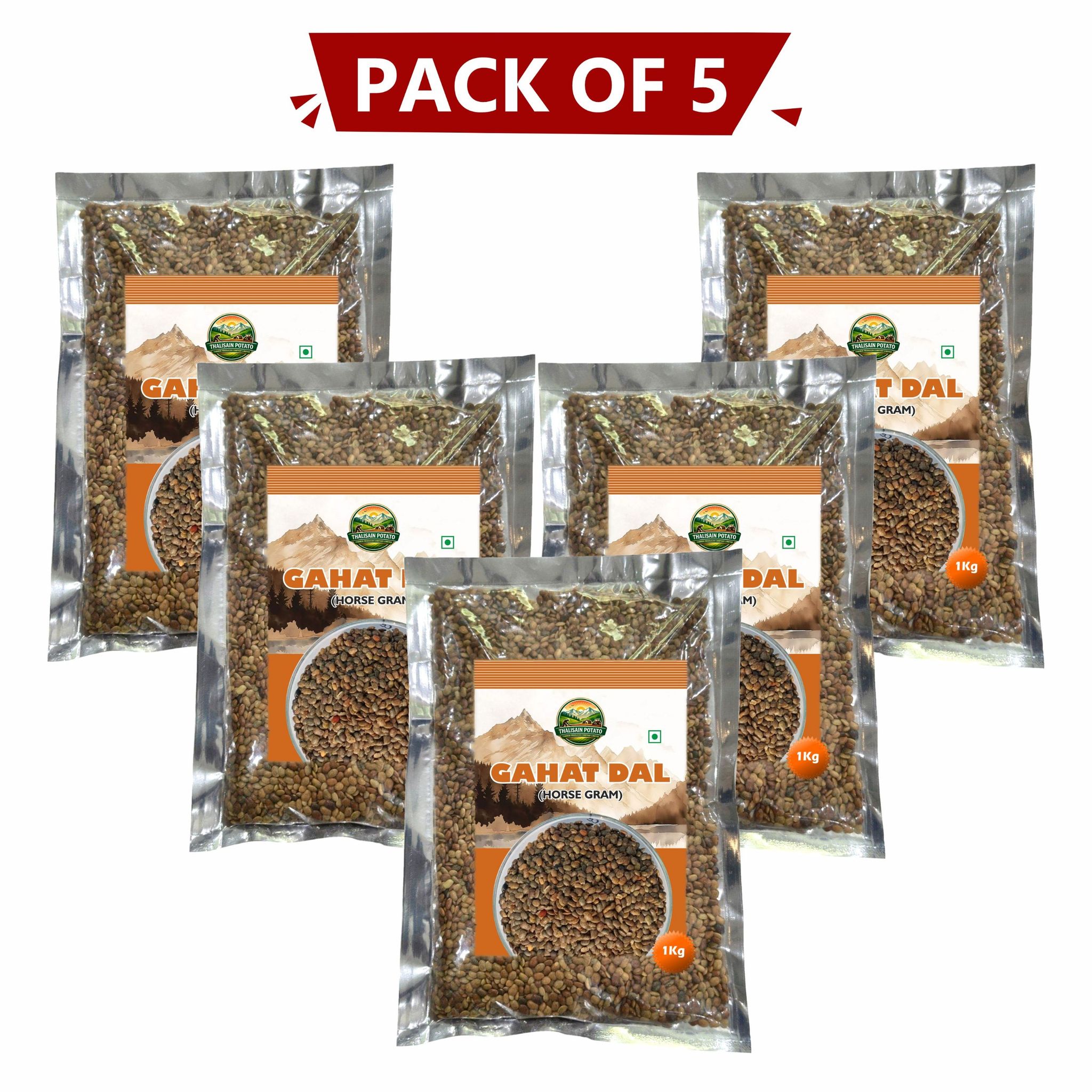 Pahadi Gahat Dal 1 kg Pack of 5 by Thalisain Potato Producer Company - Power of the Hills in Every Grain
