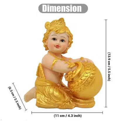 Lord Krishna, Gopal, Makhan Chor, Kanhaya Idol Golden Decorative Showpiece - 13 cm (Polyresin, Gold)