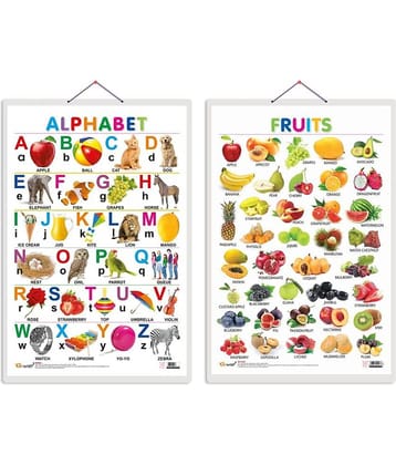 Set of 2 Alphabet and Fruits Early Learning Educational Charts for Kids | 20"X30" inch |Non-Tearable and Waterproof | Double Sided Laminated | Perfect for Homeschooling, Kindergarten and Nursery Students
