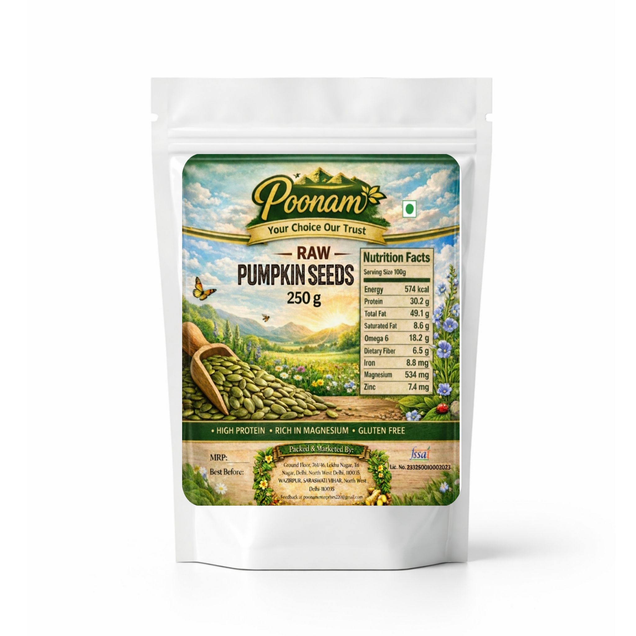 Pumpkin Seeds, High Protein, Zinc Rich in Magnesium, Gluten Free, 250g Pack