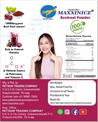 MAXXINICE Beetroot Powder - Rich in Nitrates, Vitamin C, Iron, Fiber, Folic Acid, Antioxidants