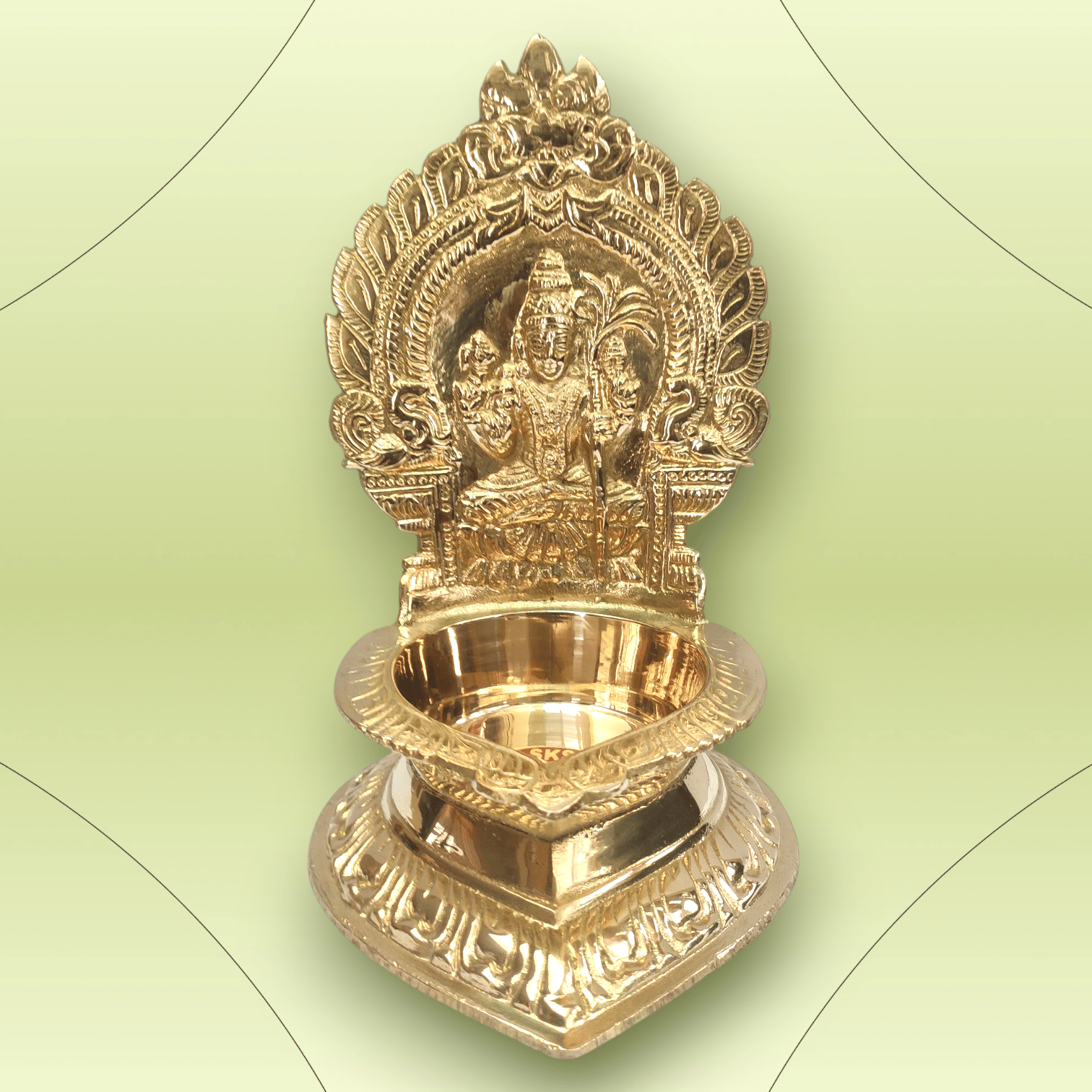NAAYAGI ® - Brass Kamakshi Diya with Karumbu Design, Pooja Oil Lamp for Daily Pooja and Housewarming, as howpiece - Big - 20 cm High, 1.05 kg