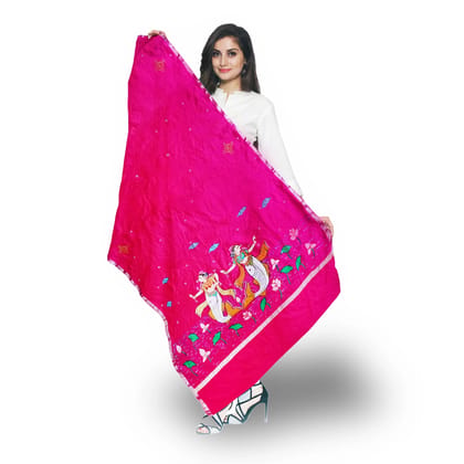 Hand Painted Pattachitra Chanderi Silk Dupatta