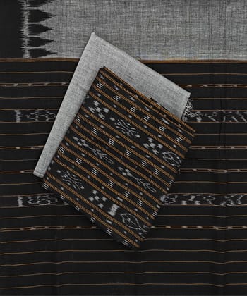 Black Gray Sambalpuri Handwoven Ikat Suit Set SFCSUT2304