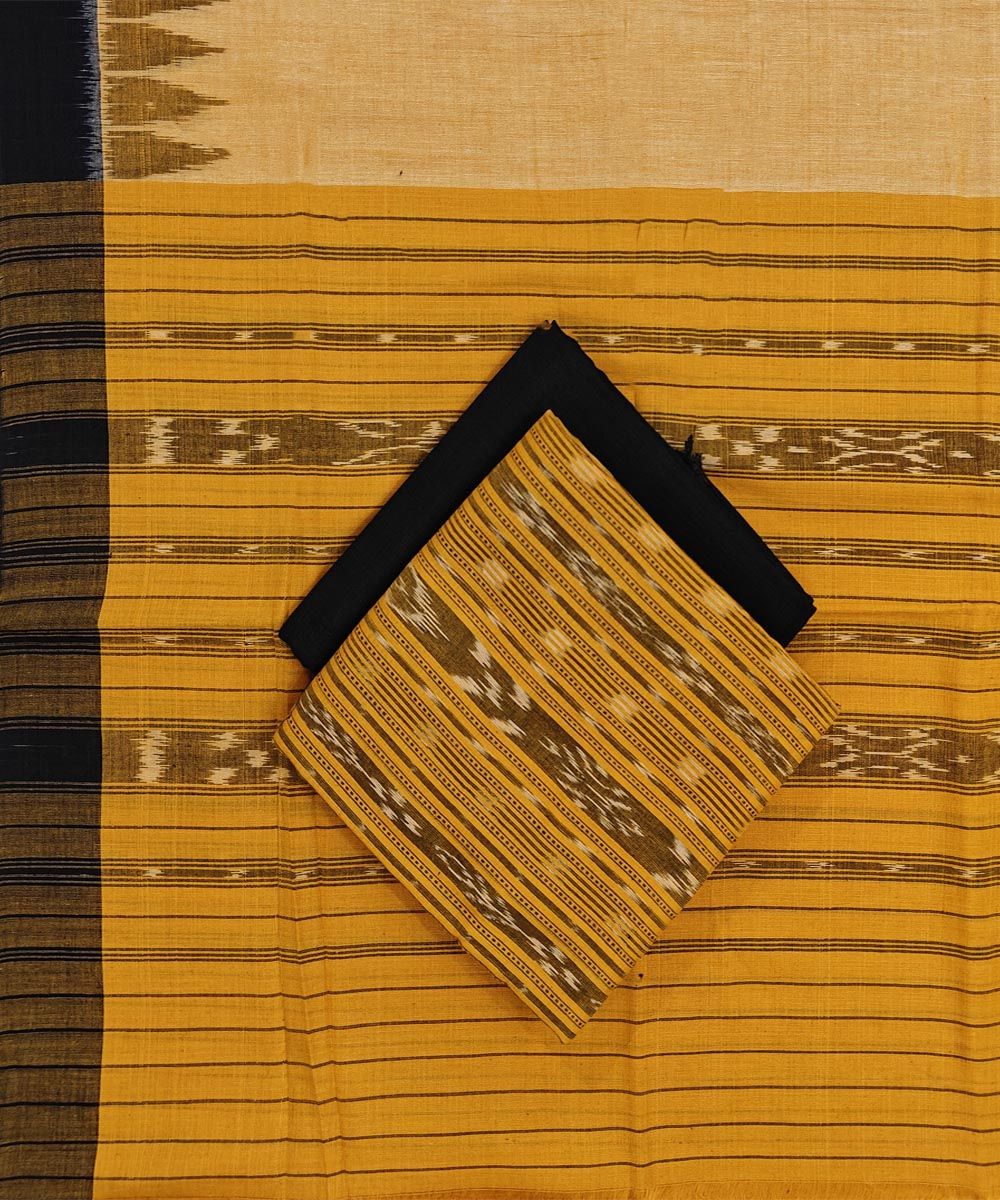 Yellow Black Sambalpuri Handwoven Double Ikat Suit SFCSUT2308