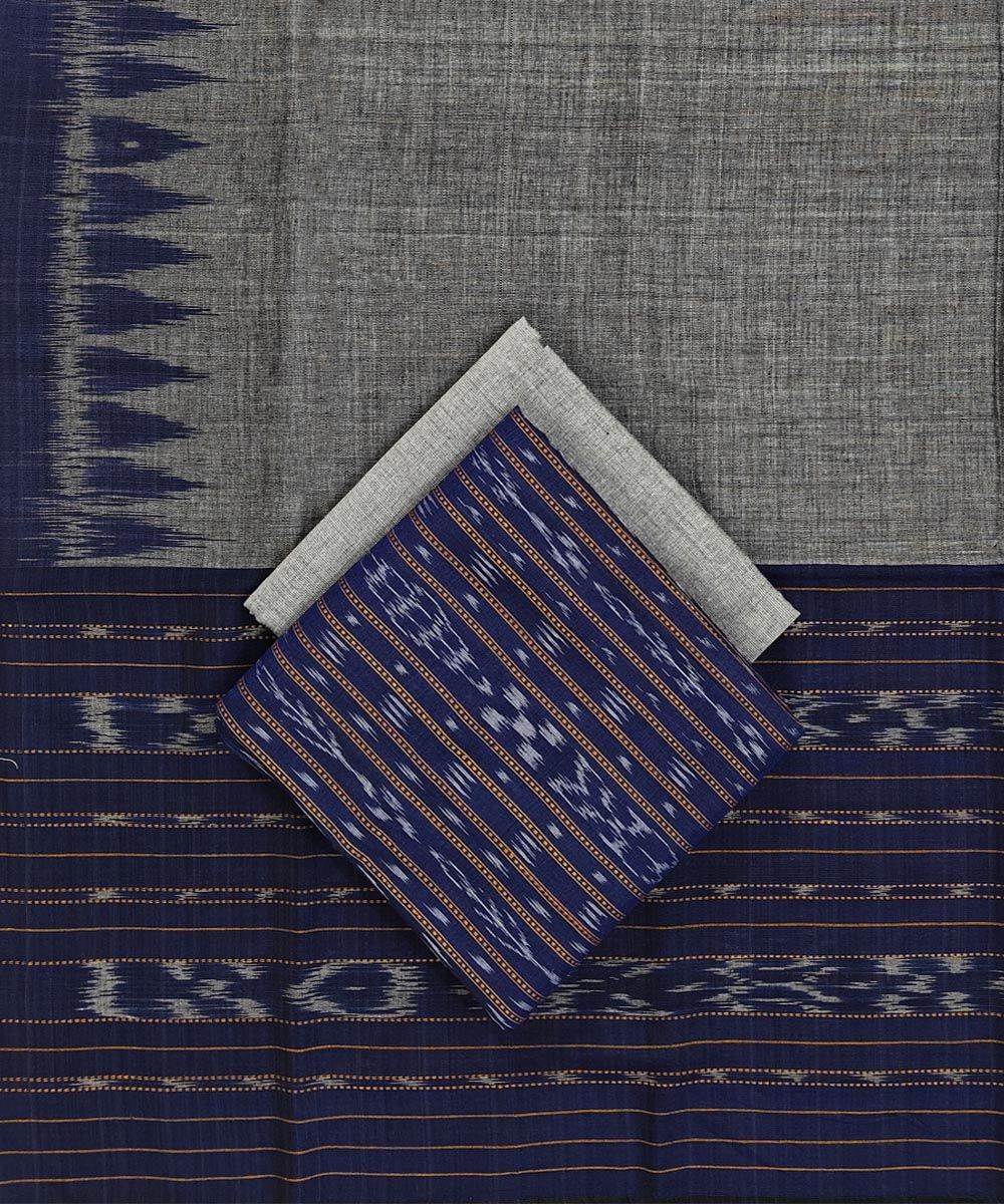 Blue Gray Sambalpuri Handwoven Double Ikat Suit SFCSUT2311
