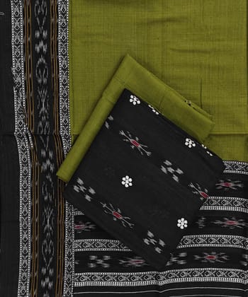 Black Green Sambalpuri Handwoven Double Ikat Suit SFCSUT2312