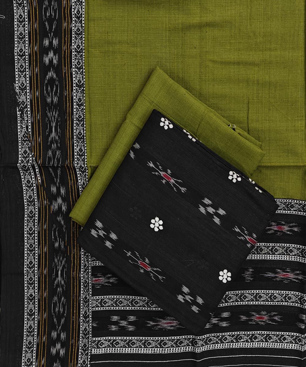 Black Green Sambalpuri Handwoven Double Ikat Suit SFCSUT2312