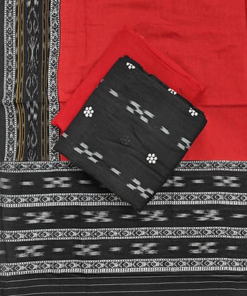 Black Red Sambalpuri Handwoven Double Ikat Suit SFCSUT2317