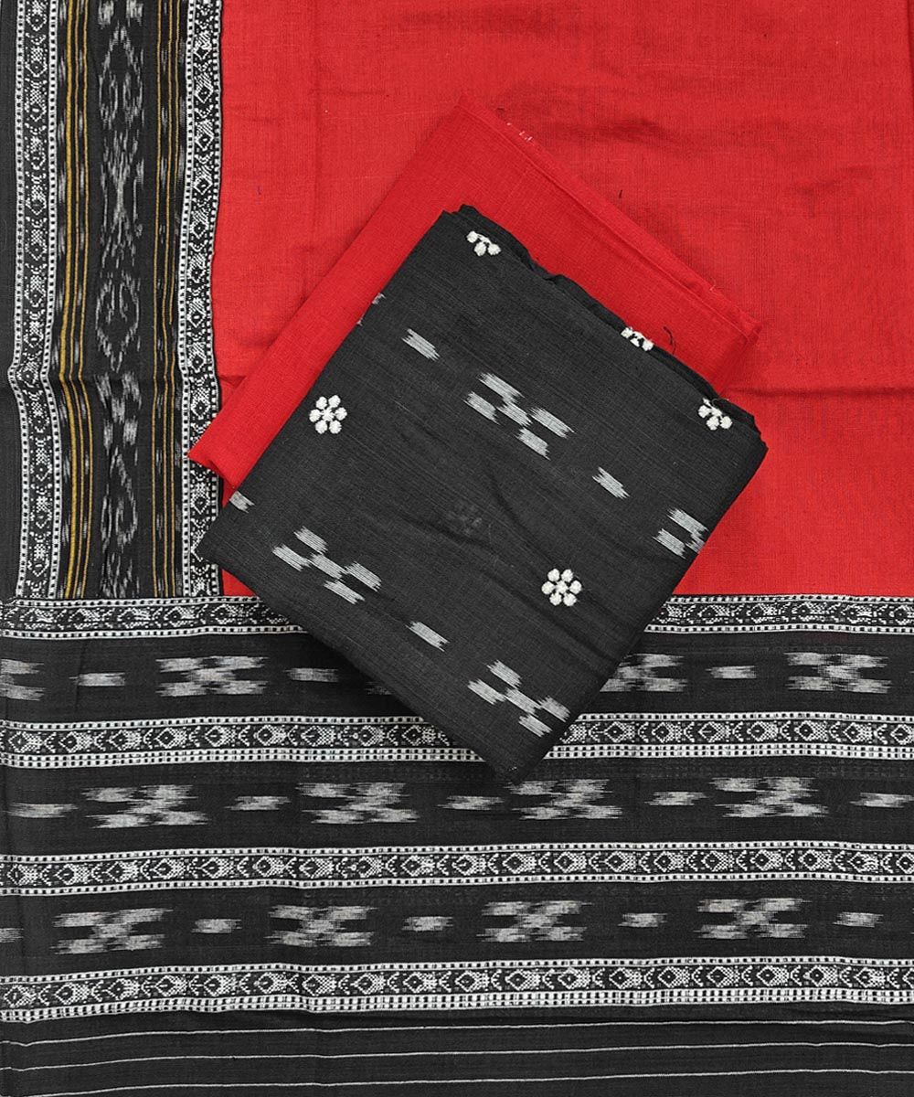 Black Red Sambalpuri Handwoven Double Ikat Suit SFCSUT2317