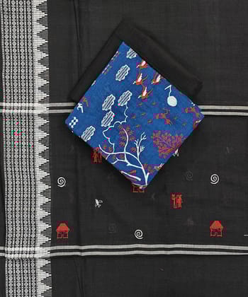Blue Black Sambalpuri Handwoven Double Ikat Suit SFCSUT2326