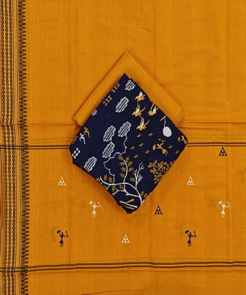 Blue Yellow Sambalpuri Handwoven Double Ikat Suit SFCSUT2331
