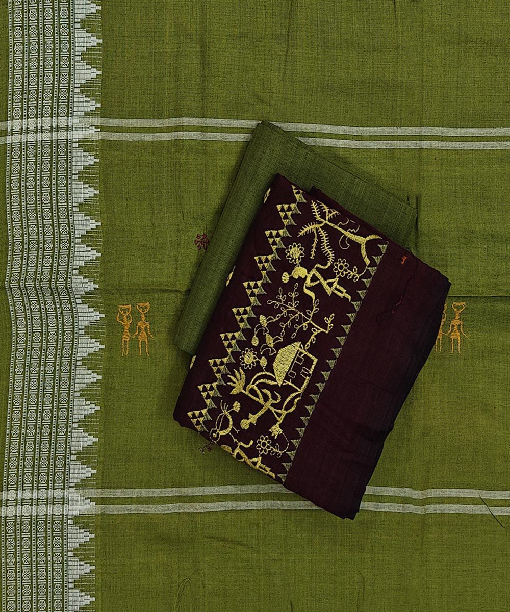 Maroon Green Sambalpuri Handwoven Double Ikat Suit SFCSUT2332
