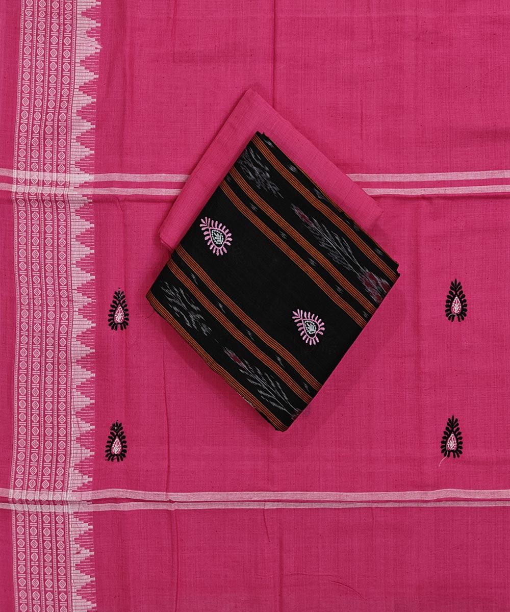 Black Pink Sambalpuri Handwoven Double Ikat Suit SFCSUT2333