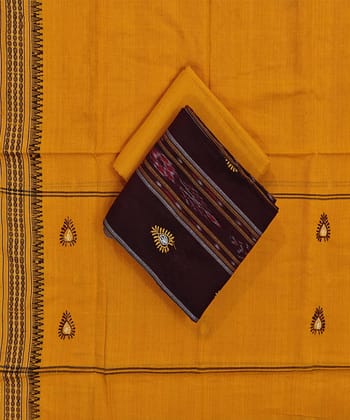 Maroon Yellow Sambalpuri Handwoven Double Ikat Suit SFCSUT2335