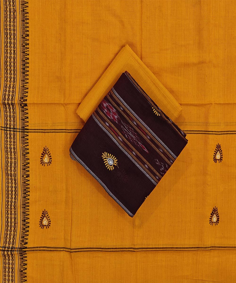 Maroon Yellow Sambalpuri Handwoven Double Ikat Suit SFCSUT2335