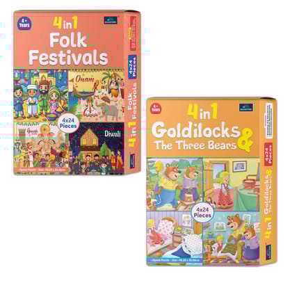 4 in 1 Folk Festivals & 4 in 1 Goldilocks – A Magical Puzzle Set for Kids to Learn About Cultural Celebrations and Enjoy a Timeless Fairy Tale Adventure! | Set of 2
