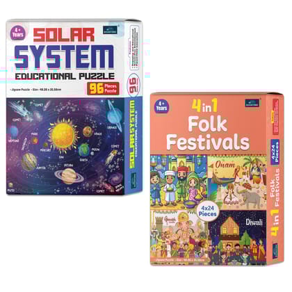 4 in 1 Folk Festivals & Solar System – A Unique Puzzle Set Letting Kids Explore the Universe and Learn About Cultural Festivities Related to Stars! | Set of 2