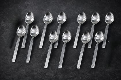 Premium Stainless Steel Designer Spoon Set (Pack of 12) – Mirror Finish, Durable & Rust Resistant