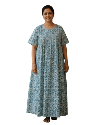 Pure Cotton Nighty for Woman | Floral Gown for Women Night Wear with Pocket | Cotton Nighty for Women Stylish | Maxi for Women Cotton