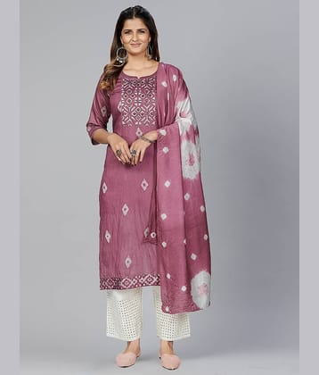 Gulmehak Pack of 1 Chanderi Printed Straight Women's Kurti with Dupatta - ( Pink )