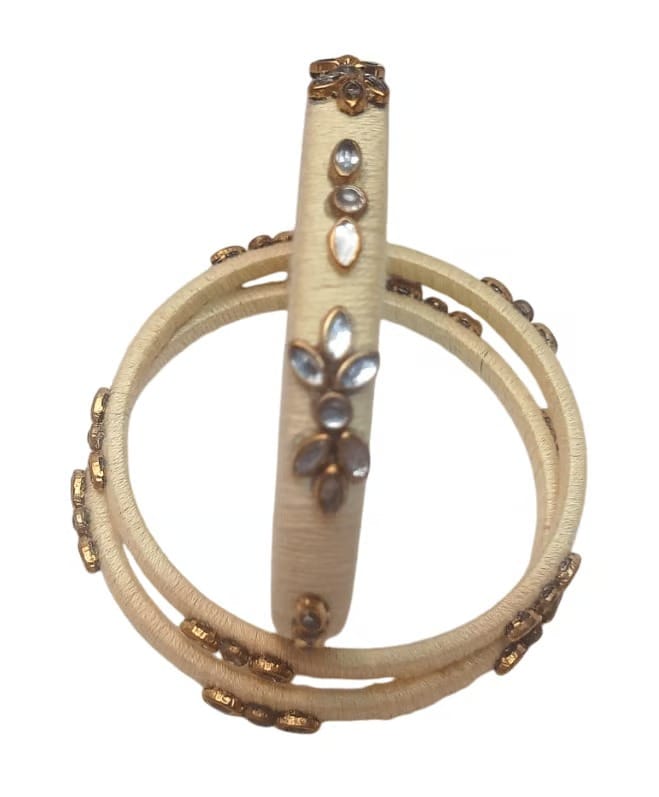 Silk Thread Bangles For Women (Cream) - Bangles & Bracelets | Buy online on ZillyBuy