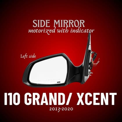 RMC Car side mirror suitable for Hyundai Grand I10 & Xcent (2013-2020) | motorized without indicator | Non Auto fold/Non Power fold (Black) LEFT SIDE (PASSENGER SIDE)