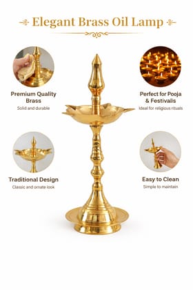 Gold 13 Cm Pure Virgin Brass Diya Traditional Brass Kutthu Vilakku Oil Lamp Pooja 1 Step Dia For Indian Housewarming Gift Item