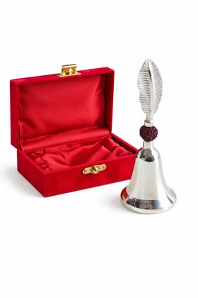 Gold Rudraksha Silver Prayer Bell| For Home, Idols, Pooja, Mandir Hangings| Temple Ghanti For Home Decoration