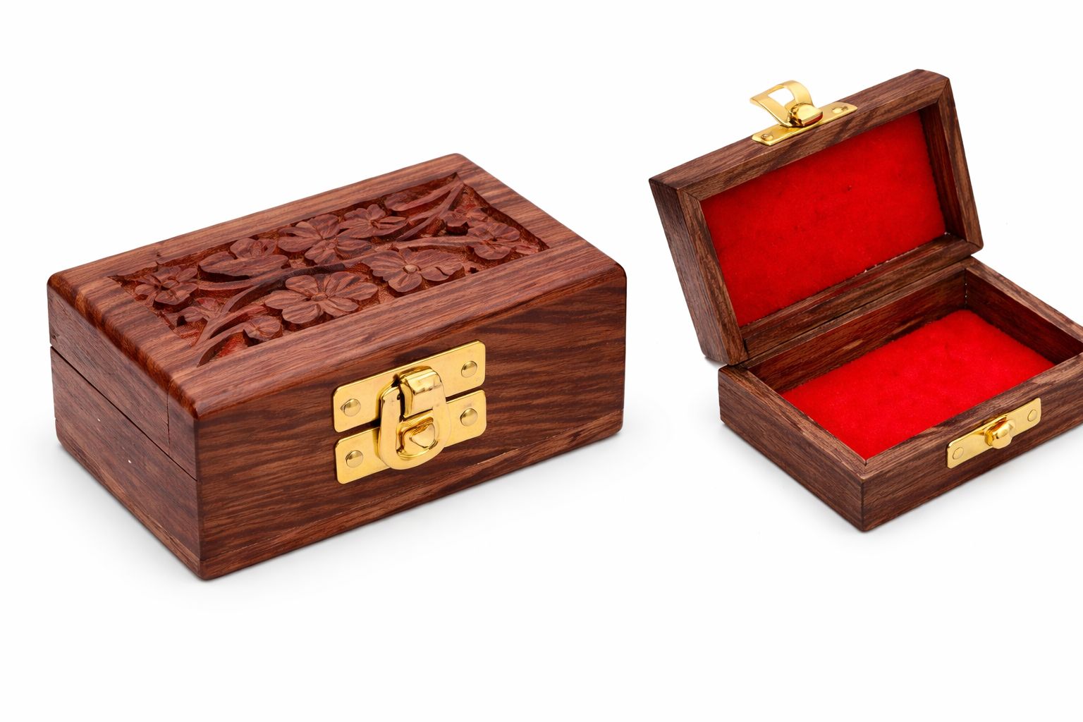 Brown Wooden Storage Box Mini Small Size Organizer For Ear Rings And Nose Pins Storage Box With Carving Design