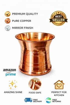 Brown Traditional Pure Copper Water Glass, Handcrafted Tamba Glass For Pooja