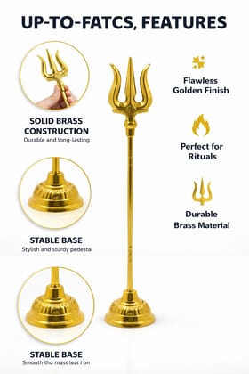 Gold Brass Trishoola Handicraft | Lord Shiva Trident | Spiritual Home Decor Piece Decorative Showpiece For Puja