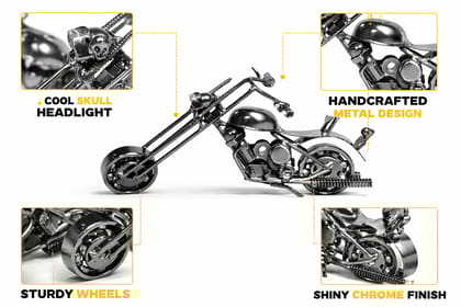 Black Silver Iron Mini Bike For Home Decor Decorative Showpiece Showcase(5X3-Inches)