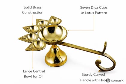 Gold Brass 5 Face Camphor Burner Punch Aarti Diya Lamp With Kuber Pedi And Turtle Stand, Gold Finish, Traditional Pooja Set