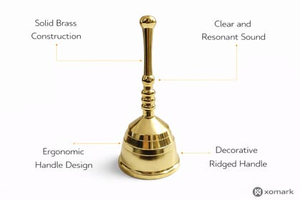 Gold Brass Pooja Bell, Traditional Temple Prayer Ghanti Solid Construction For Pooja