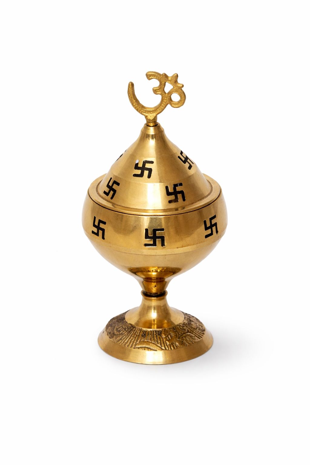 Gold Om And Swastik Symbol Decorative Akhand Brass Diyas - Auspicious Designer Diyas For Puja Room, Home, Office, Temple Decor (Om And Swastik Diya (Pack Of 1))