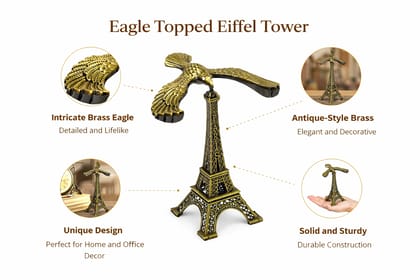 Multicolour Metal Eiffel Tower With Eagle Balancer, Miniature, Paris Landmark, Souvenir, Model, Replica, Monuments, Decorative Showpiece, Antique Finish (15 Cm)