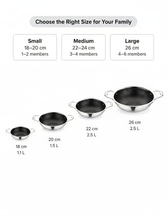 Vikas Triply Honeycomb  Kadhai with Lid | Stainless Steel Honeycomb Kadhai | Induction & Gas Friendly | Even-Heat 3-Ply Cookware for Healthy Indian Cooking (22cm / 24cm / 26cm)